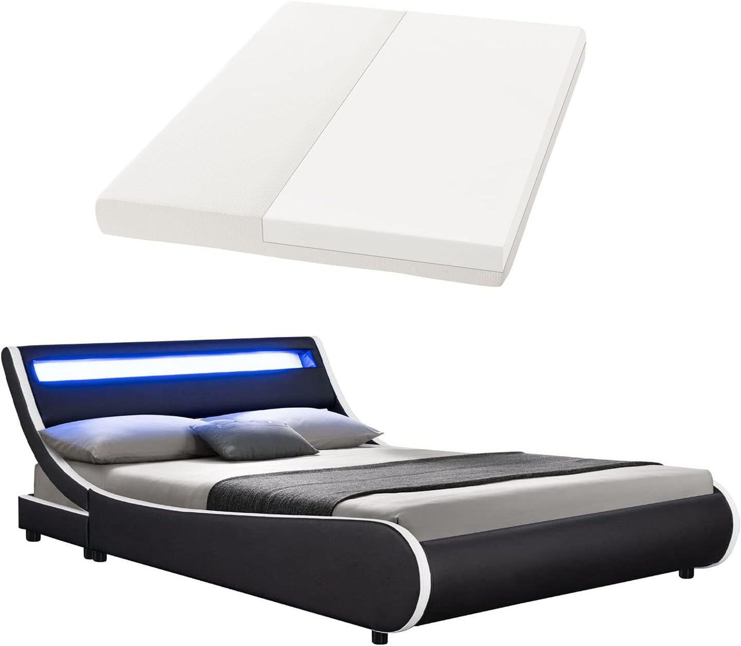 Bett Komplett Mit Lattenrost Und Matratze Juskys Polsterbett Valencia 140x200 cm komplett mit Matratze, LED
