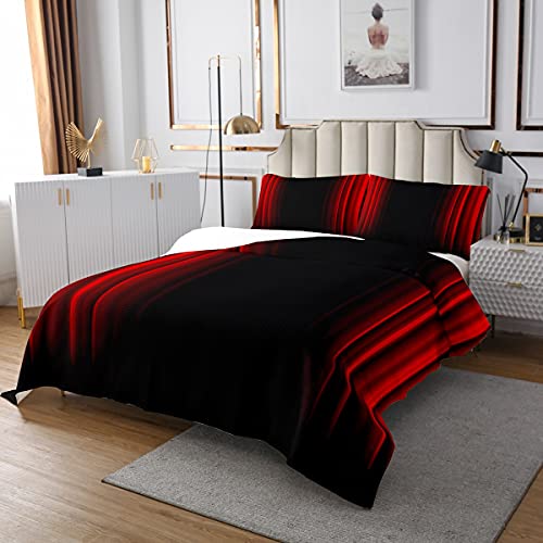 Feelyou Abstract Ombre Bedspread Kids Teens Red and Black Quilted Room Decor 3Pcs King Size