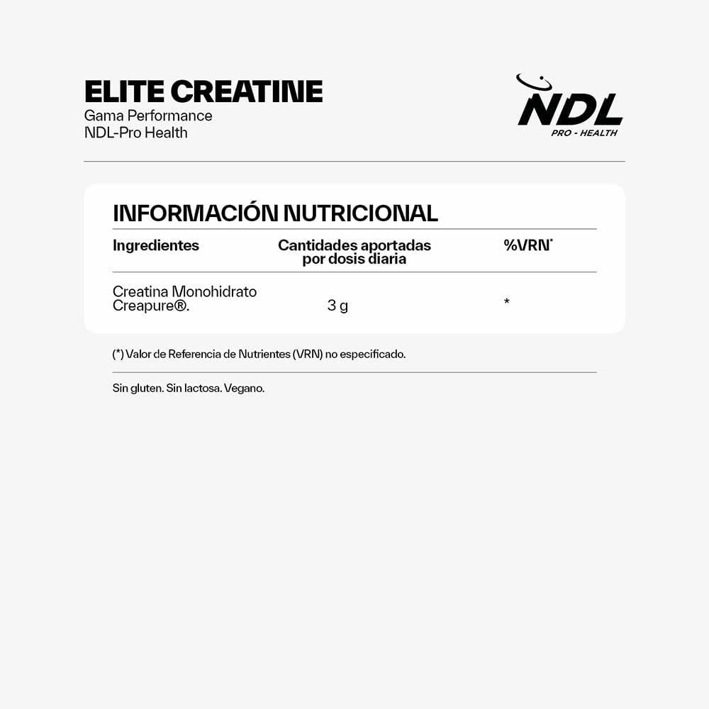 NDL Pro-Health Creatina CREAPURE monohidratada | Para Fuerza, Energía y Recuperación Muscular | Creatina pura en polvo sin aditivos | Sin sabor | 100 dosis | Una marca de Rafa Nadal & Cantabria Labs