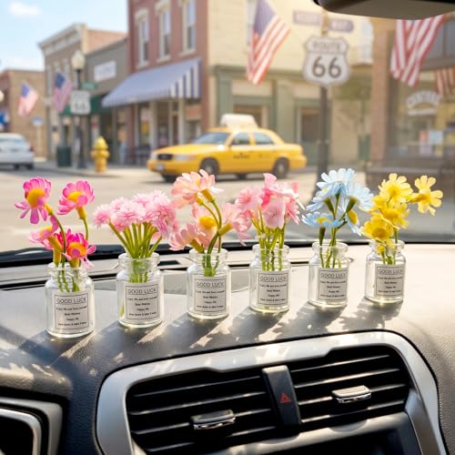 Image of CusDusk 6 Pack Flowers Car Vent Clips, Cute Daisy Plants Vase Air Conditioning Outlet Clip with Fragrance Pads, Charm Scent Perfume Automotive Interior Decorations for Women (6 PCS)