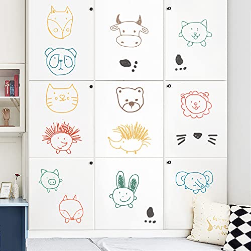 Image of Cartoon Animal Heads Wall Stickers for Kids Baby Wall Stickers for Kids Room Bedroom Playroom Nursery Living Room Decor Wall Art Wall Decoration Boho-Self-Adhesive