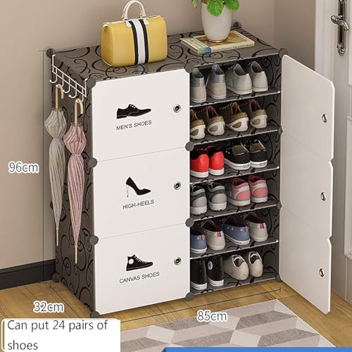 Image of Sunderlook Shoe Rack Plastic for Home- Slipper Stand, Professional Shoe Stand, Chappal Stand, Multipurpose Foldable Standing Comfort Runner Shoe Rack with Door (Black & White, 12 Shelf 6 Door)