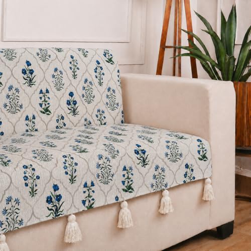 Image of STITCHNEST 'Eden Weaves Collection Series' 3 Seater Sofa Cover - Full Coverage| Elegant Woven Fabric, Decorative Tassels, Washable & Durable for Modern Living