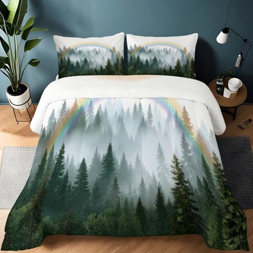 Edredón de plumas y plumón de 200 x 200 cm, para todo el año, diseño de arco de bosque fresco, versátil como colcha para cama o sofá, color verde