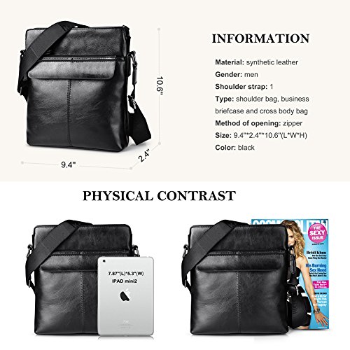 VBG VBIGER Men's Shoulder Bag Cross Body Messenger Bag Pu Leather Business Briefcase (Black) - Thumbnail 6