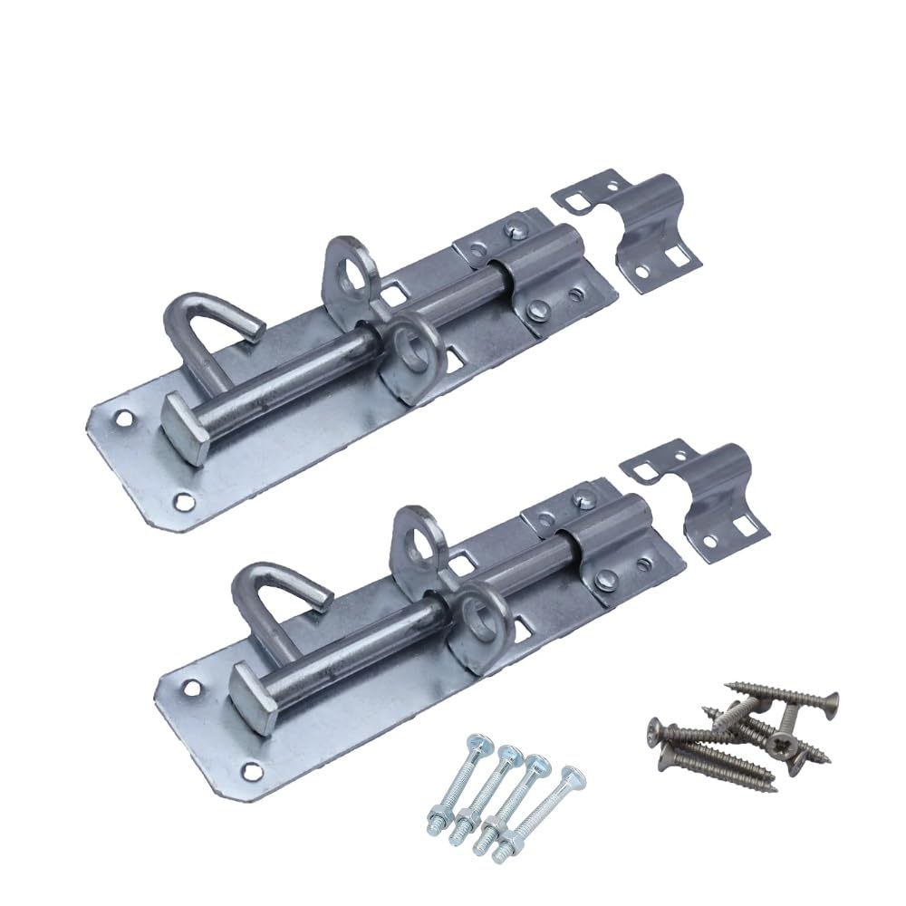 Brenton Bolt – 4", 6" or 8" | Black Japanned, Galvanised or BZP Finish | Pair with Fixings | Heavy Duty Gate, Shed or Door Bolt with Back Plate (BZP, 6" (150mm))