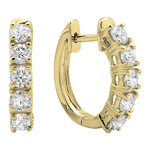 Dazzlingrock Collection 2.60mm Each Round White Diamond 5 Stone Huggies Hinged Post Hoop Earrings for Her (1.00 ctw, Color I-J, Clarity I1-I3) in Solid Gold