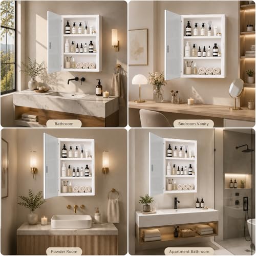 Image of 16x20 Plastic Medicine Cabinet with Mirror, Recessed or Surface Mount