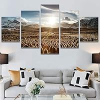 SIGNWIN 5 Panel Canvas Wall Art Animals Expressionism Group Modern Artwork for Home Decorations Ready to Hang - 60