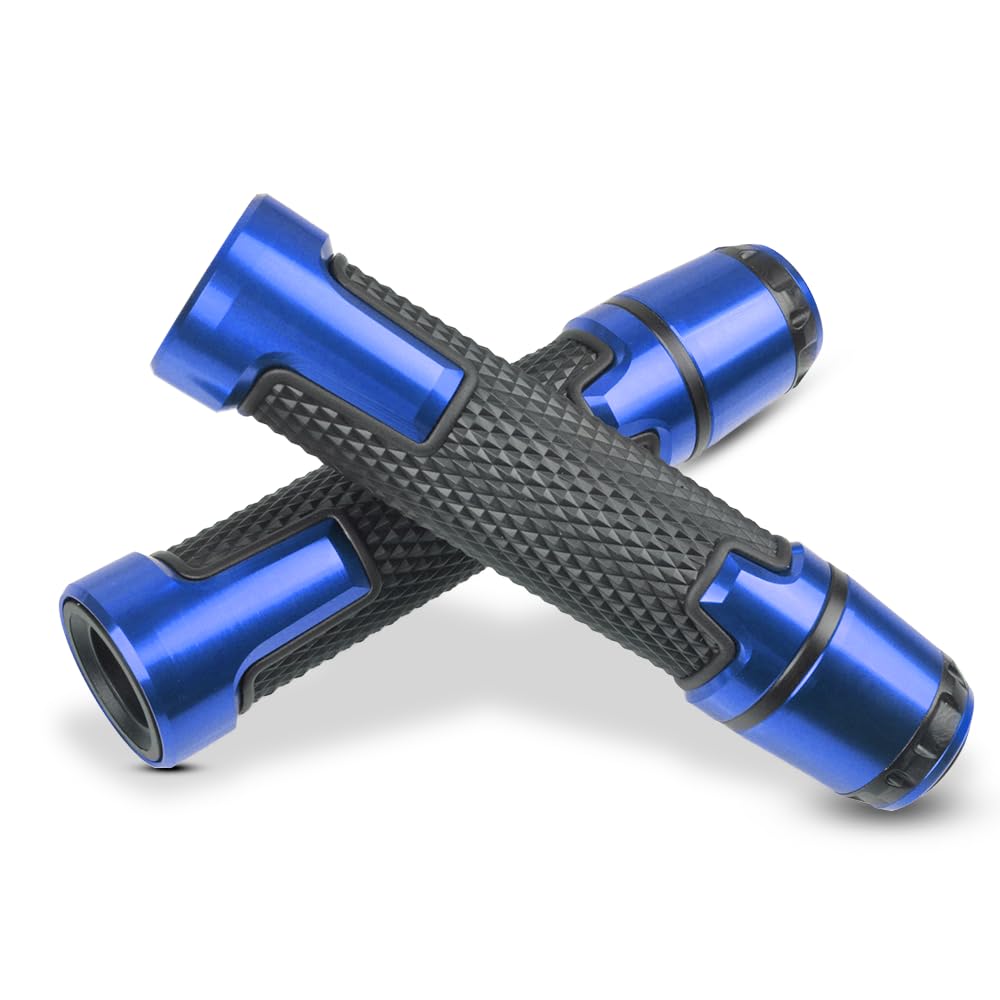 7/8'' 22mm Motorcycle CNC Aluminum Powersports Handlebar Grips with Grip Ends Compatible with YZF R1 R3 R6 R25 R15 R125 600R Blue
