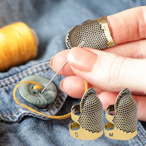 Image of Thimbles for Hand Sewing, Sewing Thimble Kit, Metal Finger Protectors, Thimble Ring for Hand Quilting and Embroidery(Bronw,2Pcs,Small /Medium)