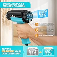 Yeegewin 2000W Heißluftpistole, 50-650℃ Temperatureinstellung mit LCD-Display, Überhitzungsschutz, Einschaltspeicher, Heißluftfön zum Entfernen von Farbe, Verziehen von Vinylfolien, Schrumpfen – Ansicht 3