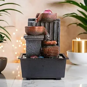 The Better Home 3 Pots Water Fountains For Home D cor (19cm) Diwali Decoration Items For Home D cor With LED Light|Home Decor Items For Living Room|Show Pieces For Home D cor|Diwali Gifts|Diwali D cor