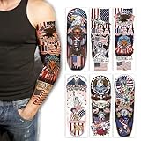 6-Pack Large Patriotic Full Arm Temporary Tattoos – 6.7 x 17.7 Inch Temporary Sleeve Tattoo Stickers with American Flag, Bald Eagle, and Statue of Liberty Designs for 4th of July and Independence Day