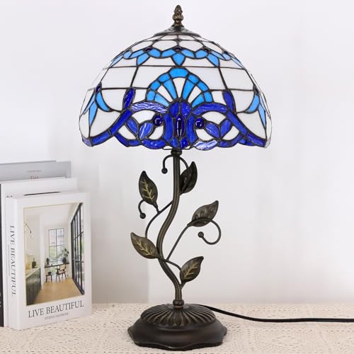 Image of 12 Inch Tiffany Stained Glass Lamp Shade Replacement Only(Blue Baroque) | Stained Glass Style Lampshade with Cap fit for Table lamp Pendant Light Ceiling Fixture