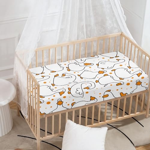 Image of Cartoon Goose Fitted Crib Sheet White Goose Baby Crib Sheet Fit Standard Crib and Toddler Mattress,Crib Mattress Sheets for Boys Girls 28 inchx52 inch