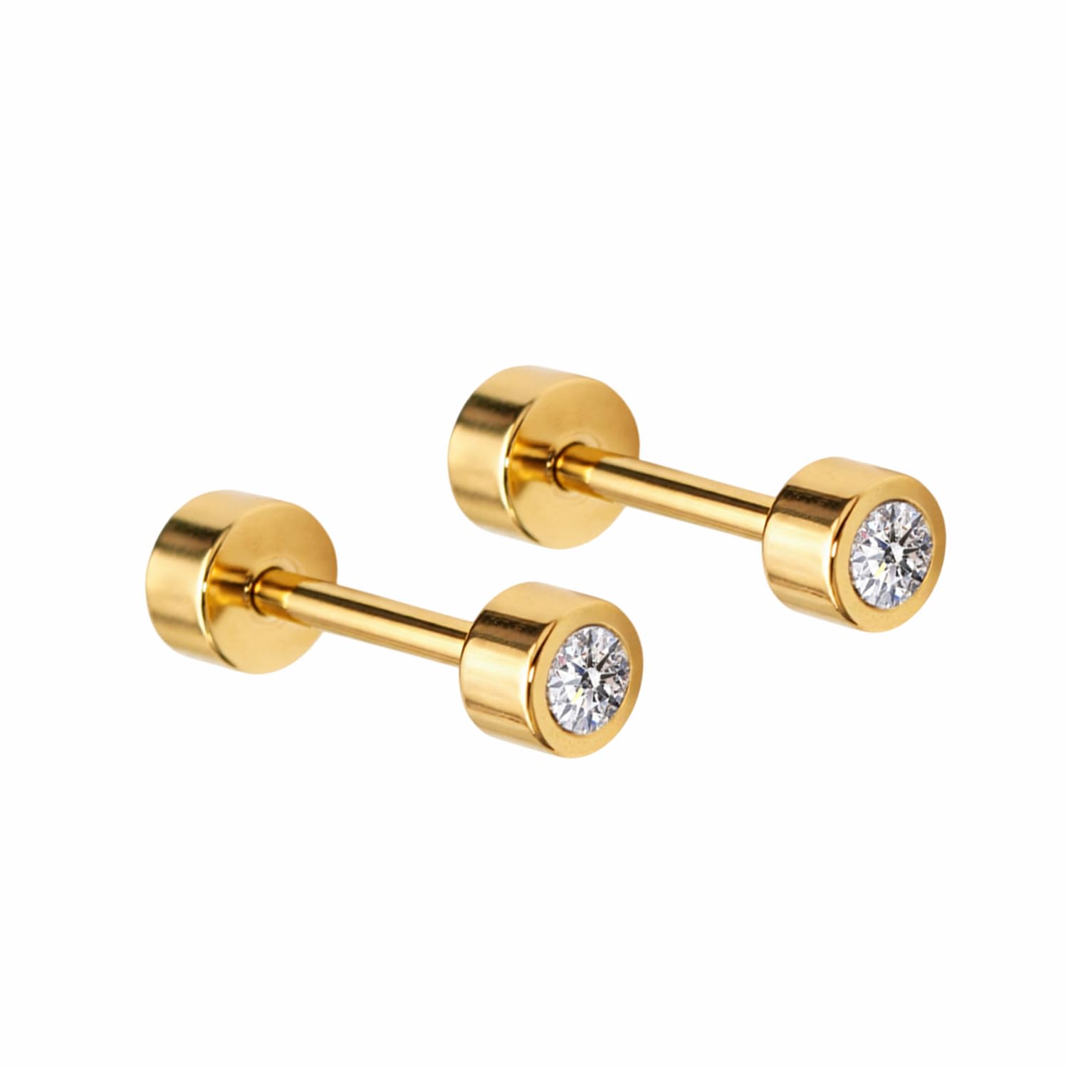 vama FASHIONS 5mm 18K Gold Plated Stainless Steel Anti Tarnish Tyre Shape White Stone Medium Piercing Ear Stud Lightweight Hypoallergenic Studs Earrings for Men & Boys-picture-10