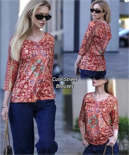 Image of Zeagoo 3 /4 Length Sleeve Womens Tops Dressy Casual Three Quarter Sleeve Blouses V Neck Shirts
