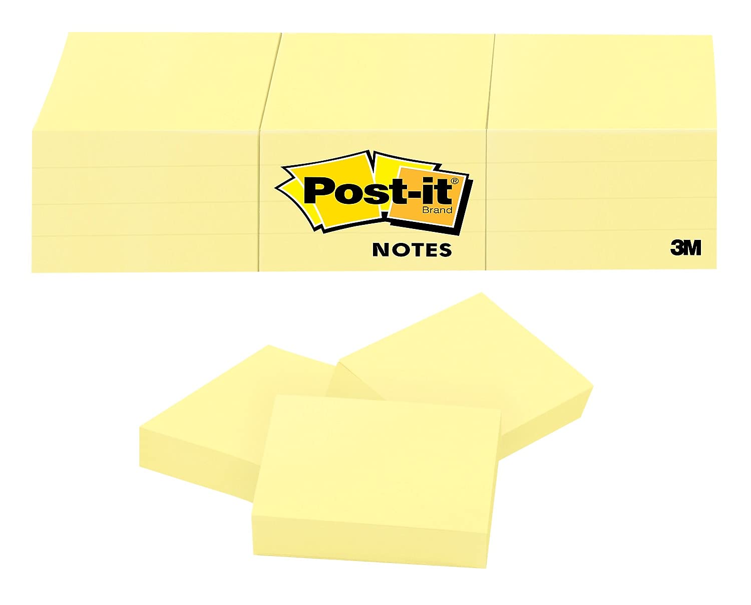 3M 653Yw Post-It Note Pads, 1-1/2 X 2, Canary Yellow, 100 Shts/Pad, 12/Pack
