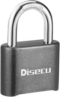 Disecu 4 Digit Heavy Duty Combination Lock 1.3 Inch Shackle Outdoor Waterproof Padlock for School Gym Locker, Fence, Toolbox, Hasp Gate, Storage (Gun Black)