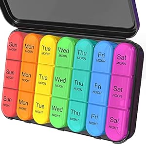 Daviky Pill Organizer 3 Times a Day, Daily Pill Box 7 Day, Weekly Cases Medicine Organizers to Hold Vitamins and Medication