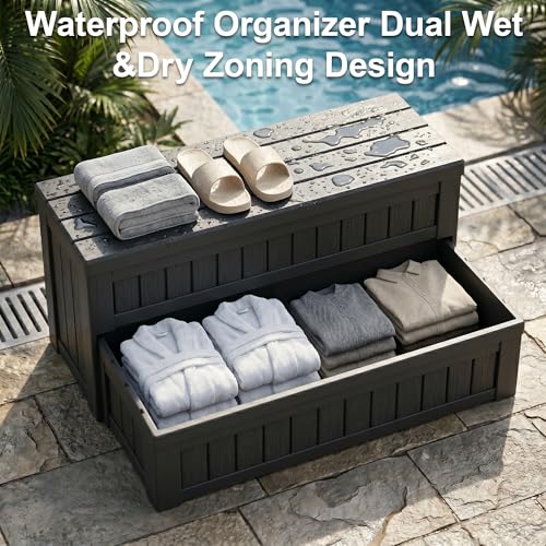 WTFGO 36.6” Hot Tub Steps with Storage, 32 Gallon Capacity Outdoor Spa Steps with No-Screw Snap Assembly, Non-Slip Universal Hot Tub Stairs for Spa, Pool, Patio, RV, Porch & Indoor Use, Medium Black — view 6