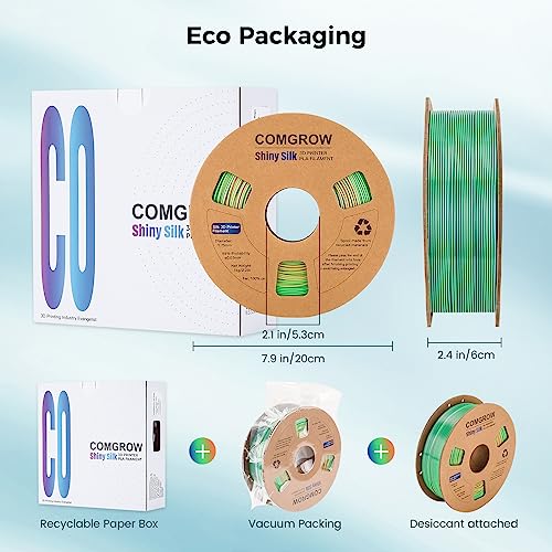 Image of Comgrow Tri-Colors Silk PLA 3D Printer Filament, Rainbow PLA Filament 1.75mm, Dimensional Accuracy + /- 0.02 mm, 1KG Spool, Coextrusion 3D Filament with Shiny Silk Blue-Green-Orange