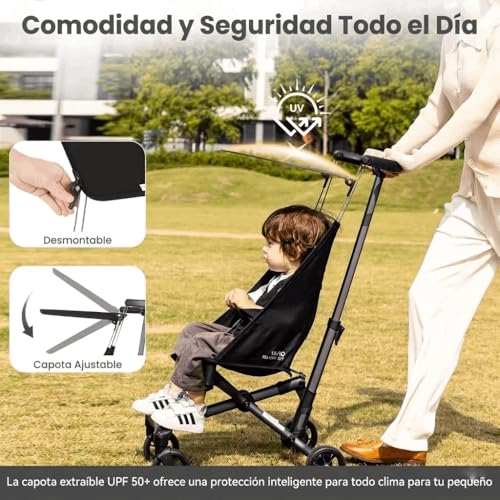 Miniatura 5 de Qplay Silla De Paseo City Ultraligera Carrito Plegable Y Portátil 2.8 Kg Con Capota, Ruedas Con Suspensión, Arnés De 5 Puntos Y Marco De Aluminio Para Niños De 6 A 36 Meses 78x40.5x91 Cm