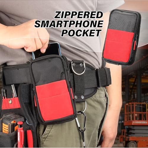 HAUTMEC Heavy Duty Tool Belt Set with Leather Pockets, 1680D Polyester & EVA Reinforced Construction, 37 Pockets, Adjustable 35\"-50\" Belt – Fits Drill, Hammer, Phone & Measuring Tools – HT0409