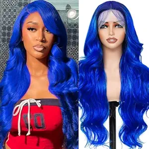 AAY Blue Human Hair Wig 13x4 HD Lace Front Wig 200 Density HD Body Wave Lace Frontal Wig Human Hair Pre Plucked Blue Real Hair Wigs for Women Glueless 22 Inch