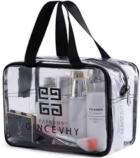 حقيبة مستحضرات التجميل الشفافه المحمولة الجديدة الراقية للسفر سعة كبيرة أدوات الزينة المقاومة للماء التخزين للرجال والنساء في رحلات العمل ابيض شفاف مكس