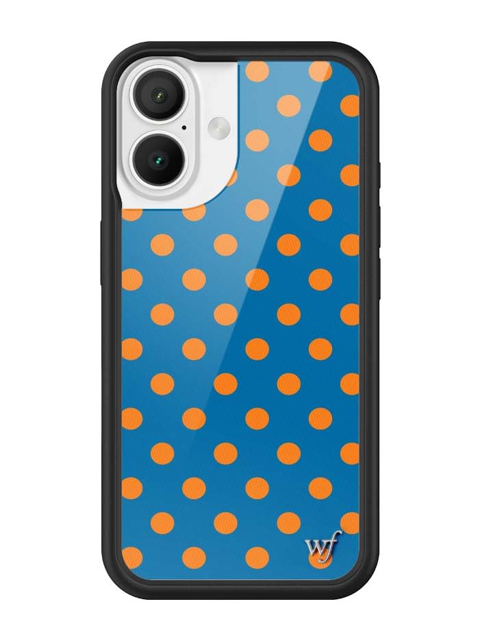 Image of Wildflower Cases - Compatible with iPhone 16 | Protective Black Bumper, 6.5ft Drop Test Certified, Women Owned Small Business | Trendy Classic Dotted Spots Cute | Polka Dot - Blue & Orange