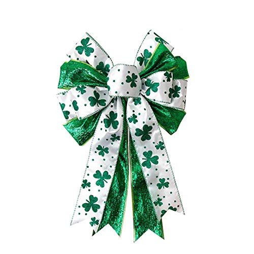 Janou St. Patrick's Day Wreath Bow Green Shamrock Bowknot Irish Holiday Diy Crafts Gift Ribbon Bow Ornaments For St. Patrick's Day Party Decorations, 11.4X17.7 In #TOP8