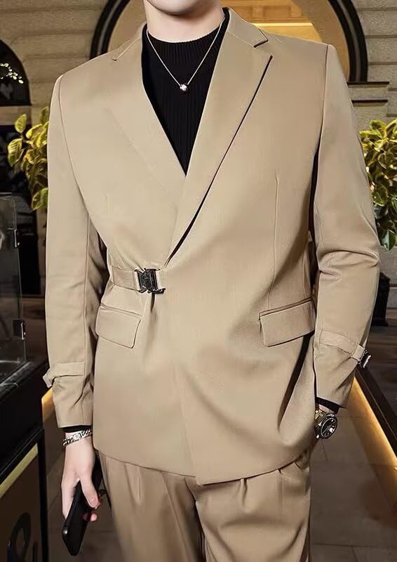Men’s 2 Piece Suit Stylish Slim Fit Suit for Men with Metal Buckle Wedding Groom Prom Suits Set3