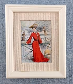 Melody Jane Dolls Houses House Miniature Accessory Lady in Red Picture Painting White Frame