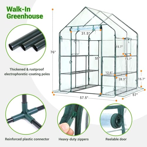 Ohuhu Plastic Greenhouse for Outdoors: Portable Walk in Plant Green House with Improved Transparent PVC Cover, 3 Tiers 12 Shelves Stands Small Greenhouses Backyard Green Houses for Outside Heavy Duty - Image 6