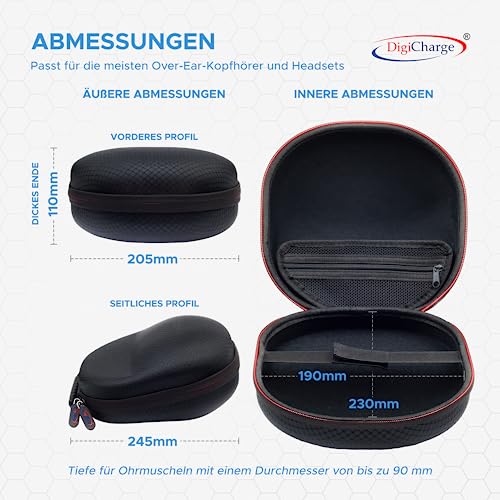 Digicharge Tasche Kopfhörer Etui für Sony, JBL, Beats, Bose, Kvidio Over-Ear Headphones, Inzone, SteelSeries Nova Arctis Prime, Mpow, Beexcellent, Logitech Gaming Headset Case Tragetasche 19x23cm