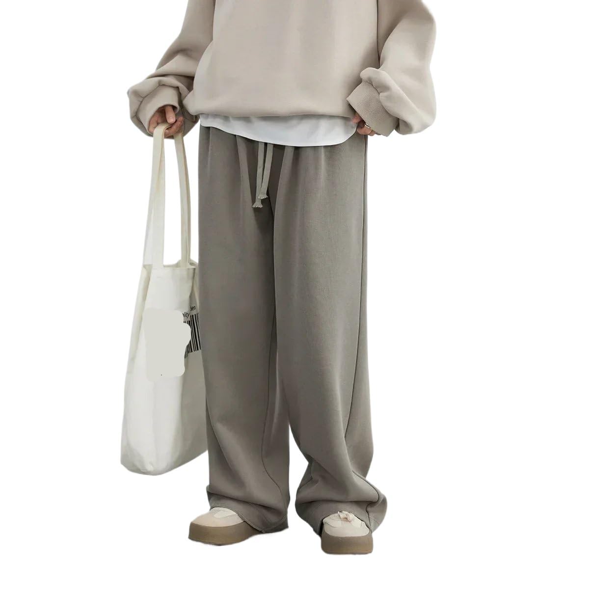 Womens Casual Wide Leg Pants with Elastic Waist and Drawstring Loose Fit Fleece-Lined Trousers for Autumn Winter Army