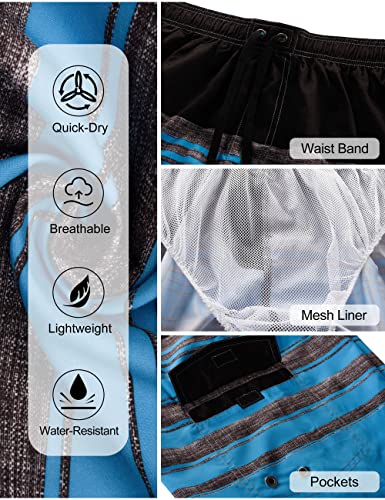 unitop Men's Colortful Swim Trunks House Beach Board Shorts with Lining Light Blue-28