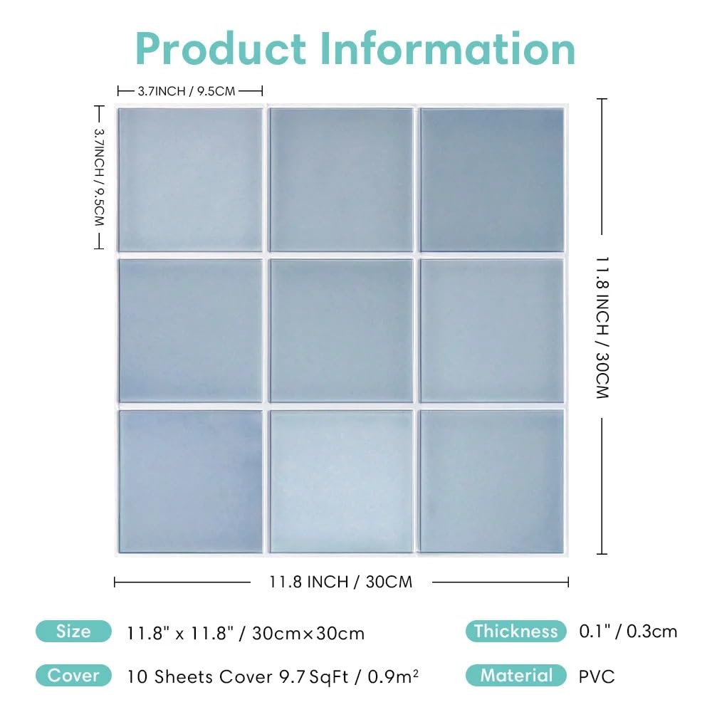 Piastrelle Adesive 1/10 pezzi Adesivi for piastrelle 3D, murali autoadesivi for cucina e bagno, 30x30cm(Light Grey,10pcs)