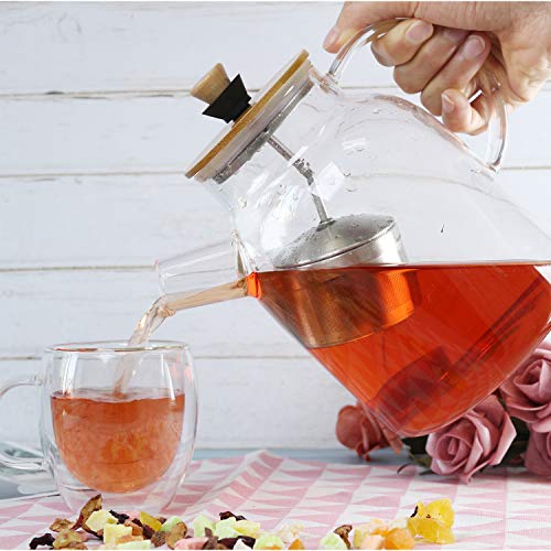 Idealux Glass Tea Kettle 64Oz, Large Tea Maker With Sus304 Tea Infuser & Bamboo Lid, Stovetop Safe Tea Pot For Loose Leaf Tea, Teabags Herbal Tea Cold Coffee Tea Brewer For Loose Tea #TOP1