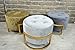 Produktbild Livitat® Fußhocker Polsterhocker Samthocker H32 cm Pouf Ottomane Hocker rund Retro Gold Silber LV2096