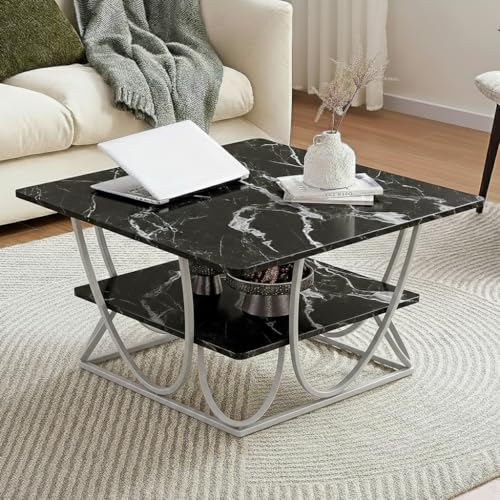 Image of Round Storage Coffee Table Contemporary Coffee Table for Living Room Wood Top with Metal Frame (SQ Gry BLK)