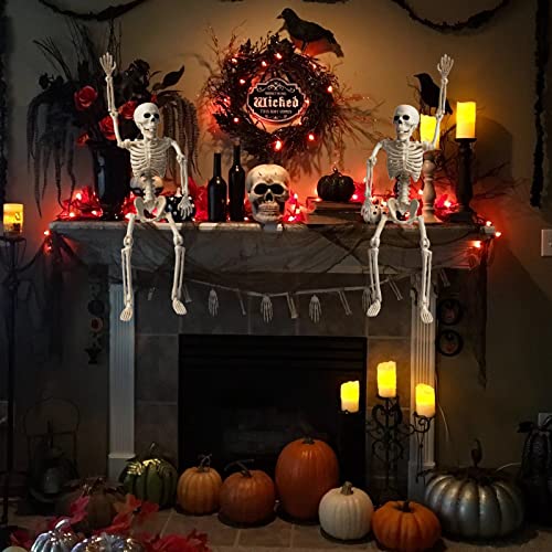 OKPOW Halloween Skeleton Decorations Full Body - 5 Pack 16\" Life Size Posable Joints Skeletons Halloween Prop Decor for Haunted House Graveyard Indoor/Outdoor Decor - Thumbnail 5