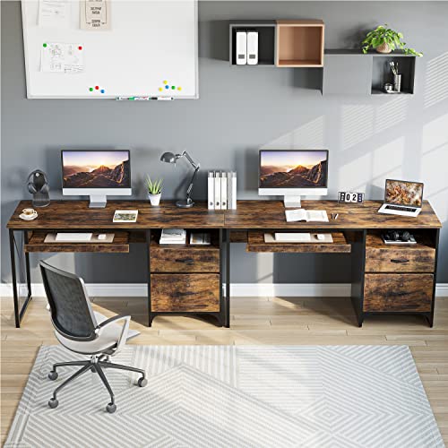 Bestier Industrial Desk With Storage Drawers 55 Inch Writing Study Computer Table Workstation With Keyboard Tray For Home Office, Rustic Brown #TOP1