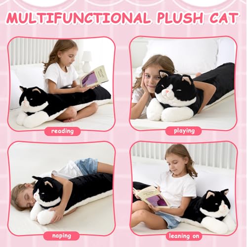 Image of 48inch Giant Cat Stuffed Animal Pillow, Cute Big Jumbo Black Cat Body Pillow Plush Toy, Large Cat Soft Fluffy Kitty Plushies Gift for Kids Boys Girls & Adult, Birthday