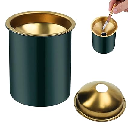 HASTHIP Car Ash Tray Stainless Steel Ashtray, Green Windproof Ashtray with Funnel Lid, Car Ash Tray Table Ash Tray for Home Office, 3.9 x3.9 x3.9 inches (Green)