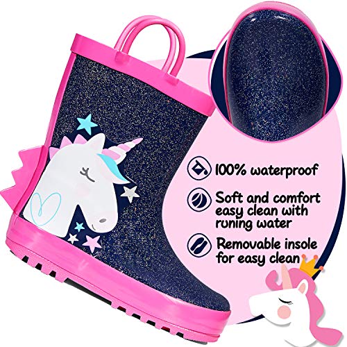 Image of mysoft Kid Rain Boots Toddler Rubber Waterproof Boot Boy Girl with Handle | Pull on, Slip Resistant