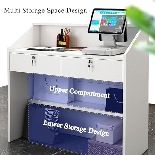 Recept Desk commerciale con serratura Der e scaffale aperto, bancone ufficio, per aziende, design moderno per efficiente nizat