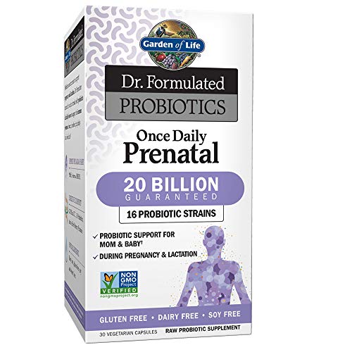 Garden of Life Dr. Formulated Probiotics Once Daily Prenatal - Acidophilus and Bifidobacteria Probiotic Support for Mom and Baby - Gluten Free, Dairy Free and Soy Free - 30 Vegetarian Capsules.